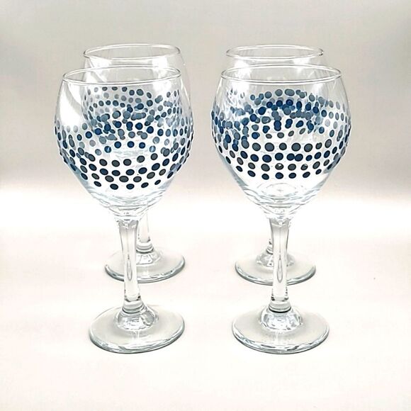 Long Stem Wine Goblets with Navy Swirly Dots (Set of 4) - Picture 4 of 6